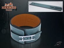 Hermes Fleuron Large Leather Bracelet Blue With Silver